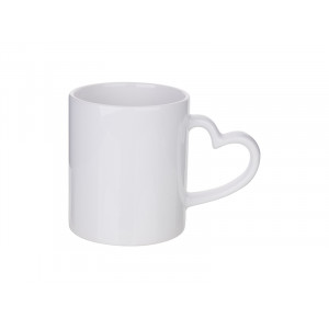Cana ceramica alba, colorata in interior cu maner in forma de inima, sublimare